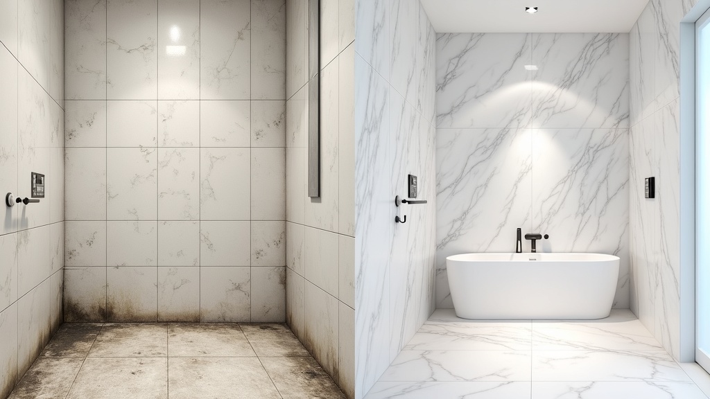 تركيب بورسلين حمامات في دبي — قبل وبعد خدمة رفيق