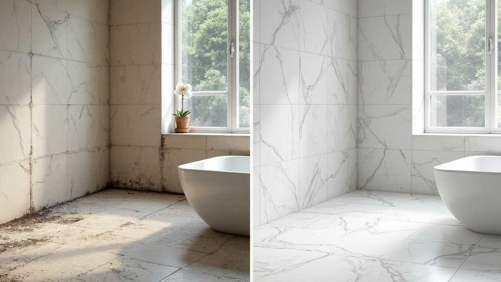 تركيب بورسلين حمامات في عجمان — قبل وبعد خدمة رفيق