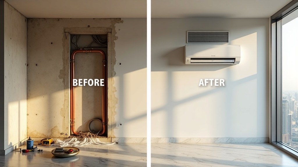 تركيب مكيف في دبي — قبل وبعد خدمة رفيق