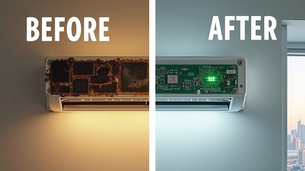 تصليح مكيفات في دبي — قبل وبعد خدمة رفيق