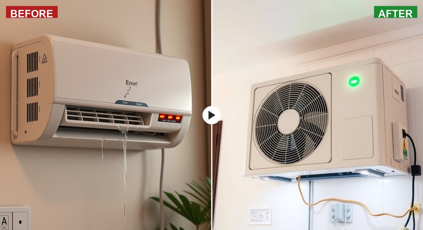تصليح مكيف سبلت في دبي — قبل وبعد خدمة رفيق