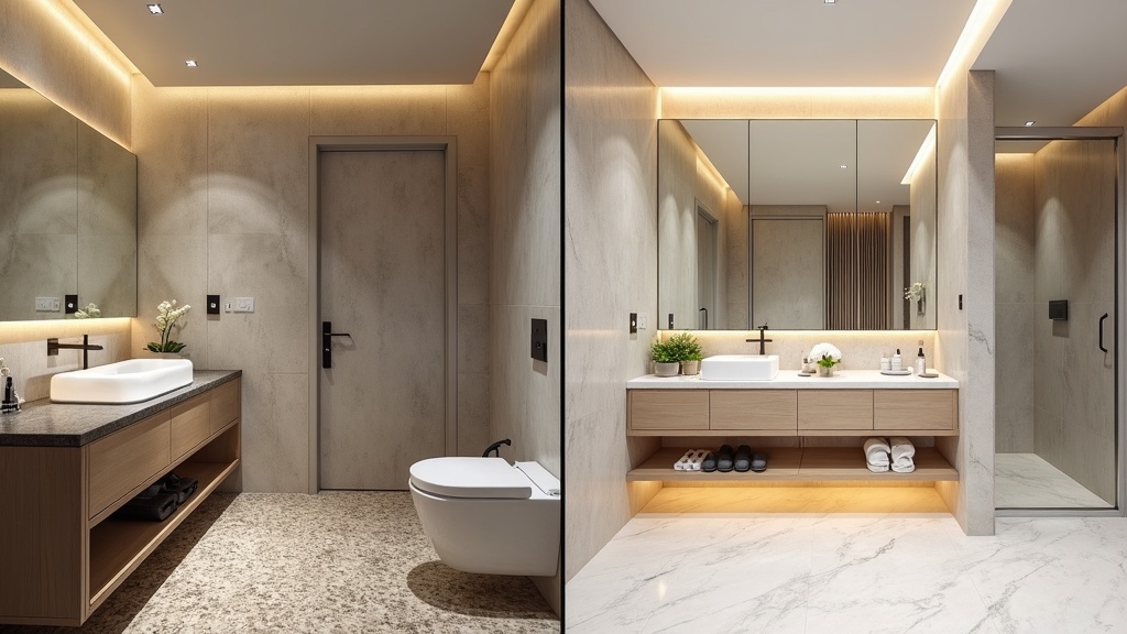 تصميم حمامات مودرن في أبوظبي — قبل وبعد خدمة رفيق