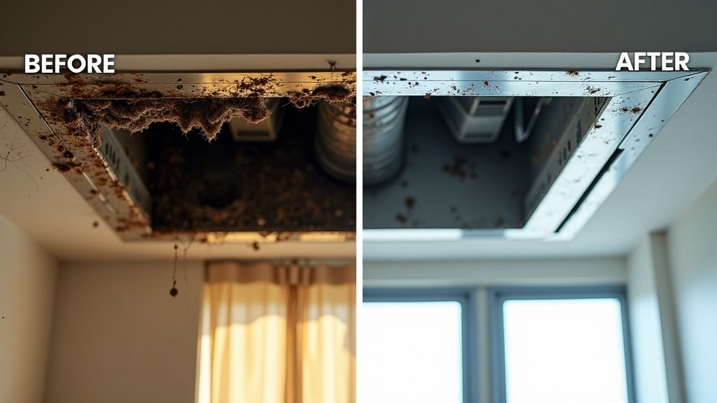 تنظيف دكتات مكيفات في أبوظبي — قبل وبعد خدمة رفيق