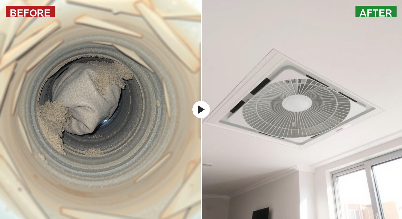 تنظيف دكتات مكيفات في دبي — قبل وبعد خدمة رفيق