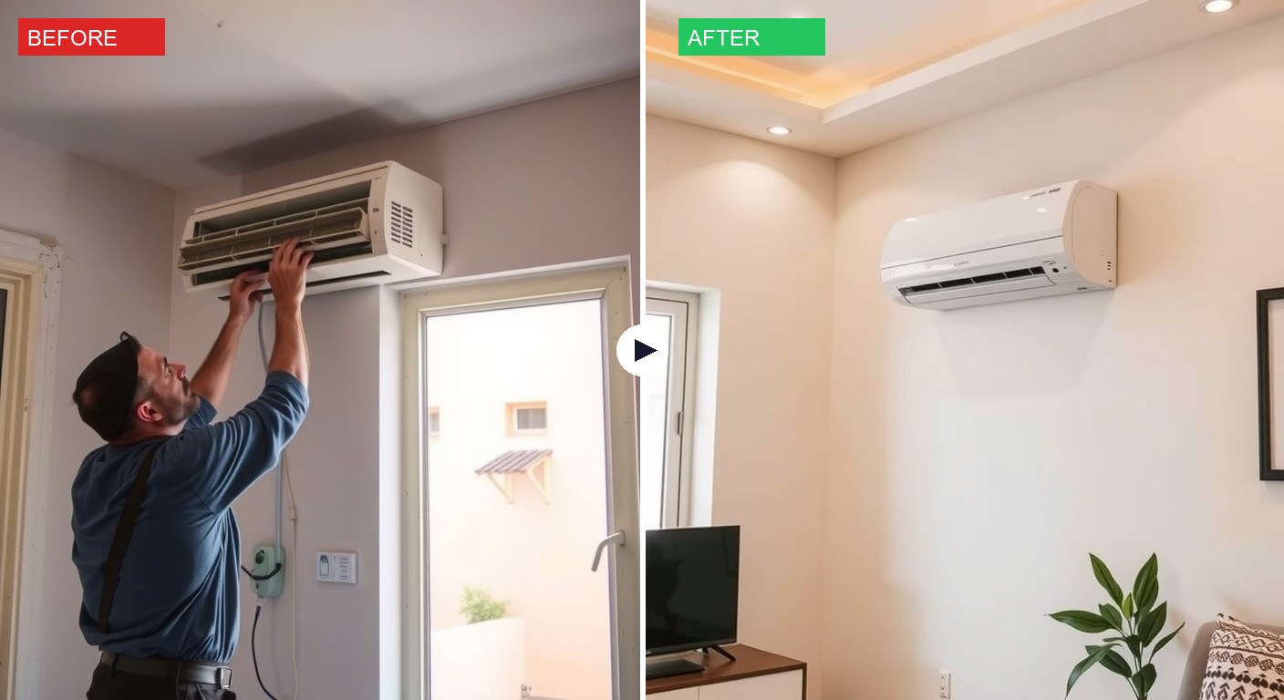 فك وتركيب مكيفات في أبوظبي — قبل وبعد خدمة رفيق