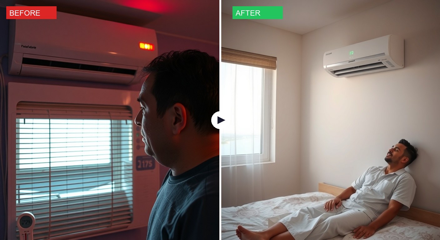 مكيف لا يبرد في أبوظبي — قبل وبعد خدمة رفيق